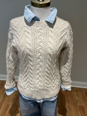 Polo Ralph Lauren cotton cashmere chunky cream Cableknit crewneck sweater M